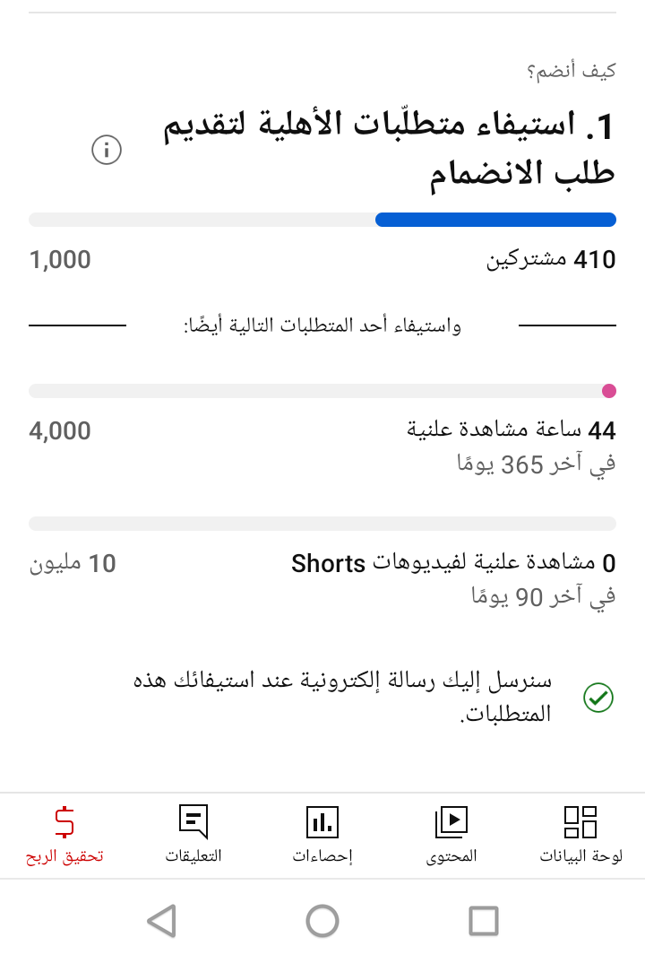 استيفاء شروط تحقيق الربح م يوتيوب