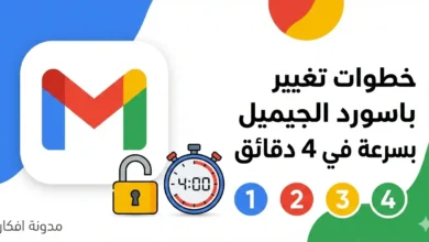 صورة مصغرة توضح خطوات تغيير باسورد الجيميل بسرعة في 4 دقائق مع شعار Gmail ورمز الحماية
